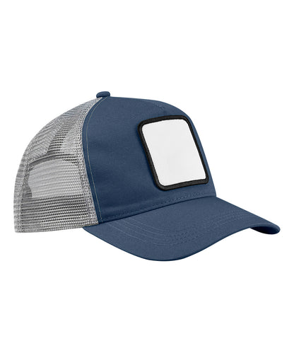 Beechfield BC636 Appliqué patch 5-panel trucker in Slate Blue/Light Grey