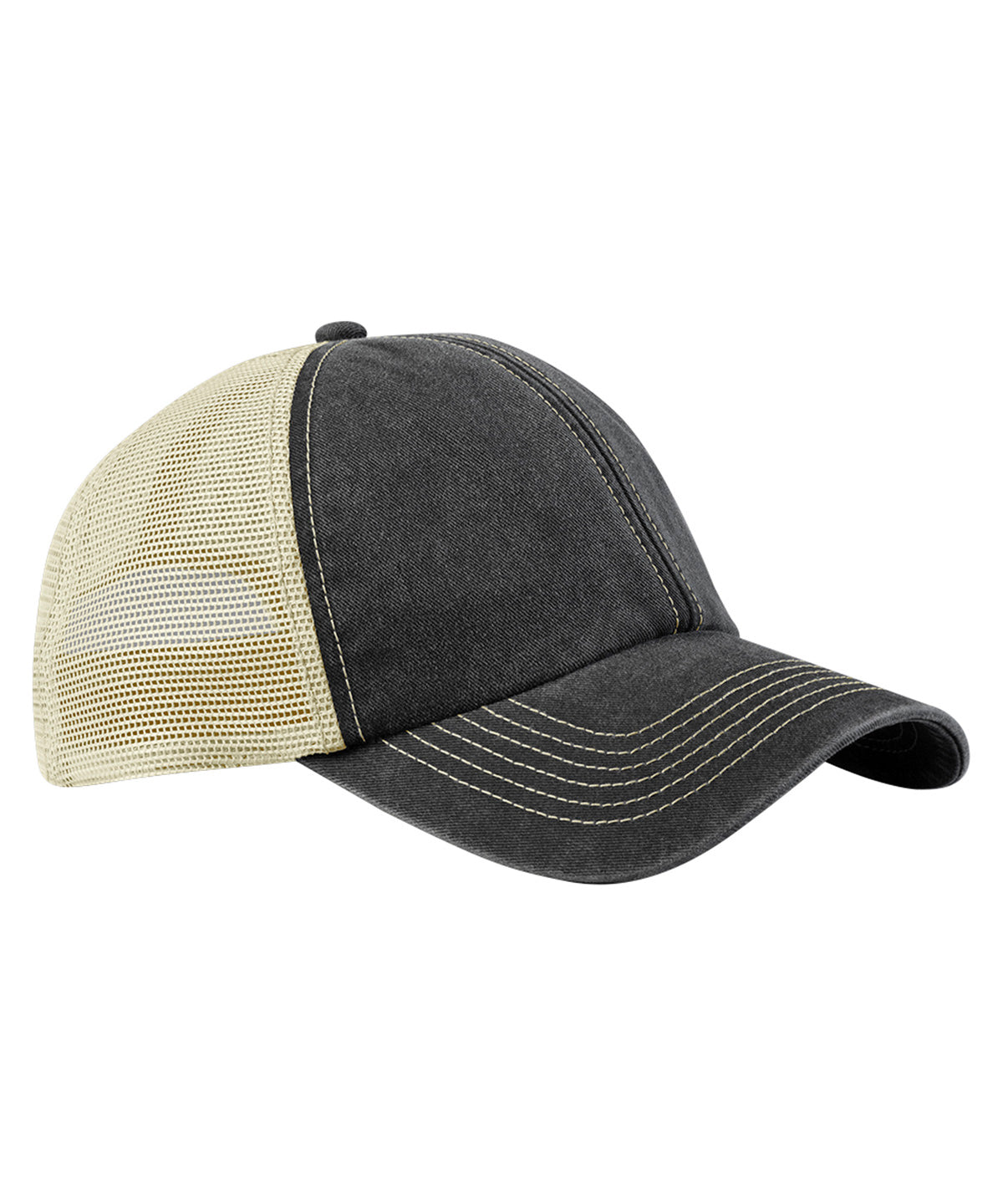 Beechfield BC672 6-panel vintage trucker in Vintage Black/Stone
