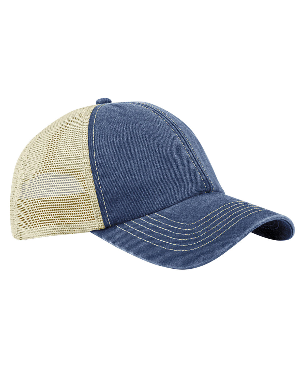 Beechfield BC672 6-panel vintage trucker in Vintage Denim/Stone