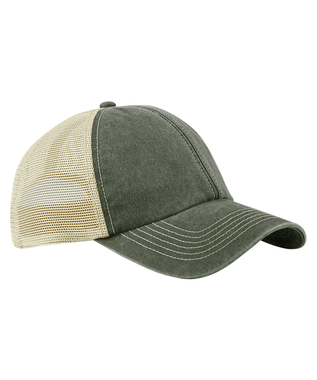 Beechfield BC672 6-panel vintage trucker in Vintage Olive/Stone