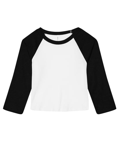 Bella Canvas BE142 Women’s micro rib 3/4 raglan baby t-shirt in White/Black