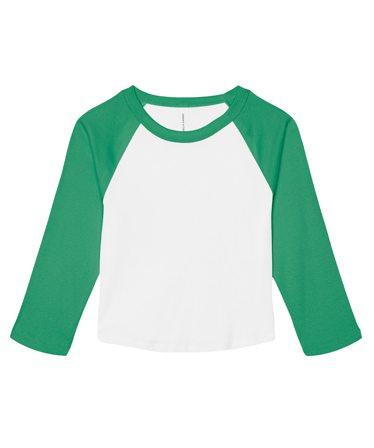 Bella Canvas BE142 Women’s micro rib 3/4 raglan baby t-shirt in White/Kelly