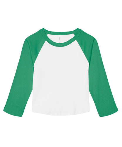Bella Canvas BE142 Women’s micro rib 3/4 raglan baby t-shirt in White/Kelly