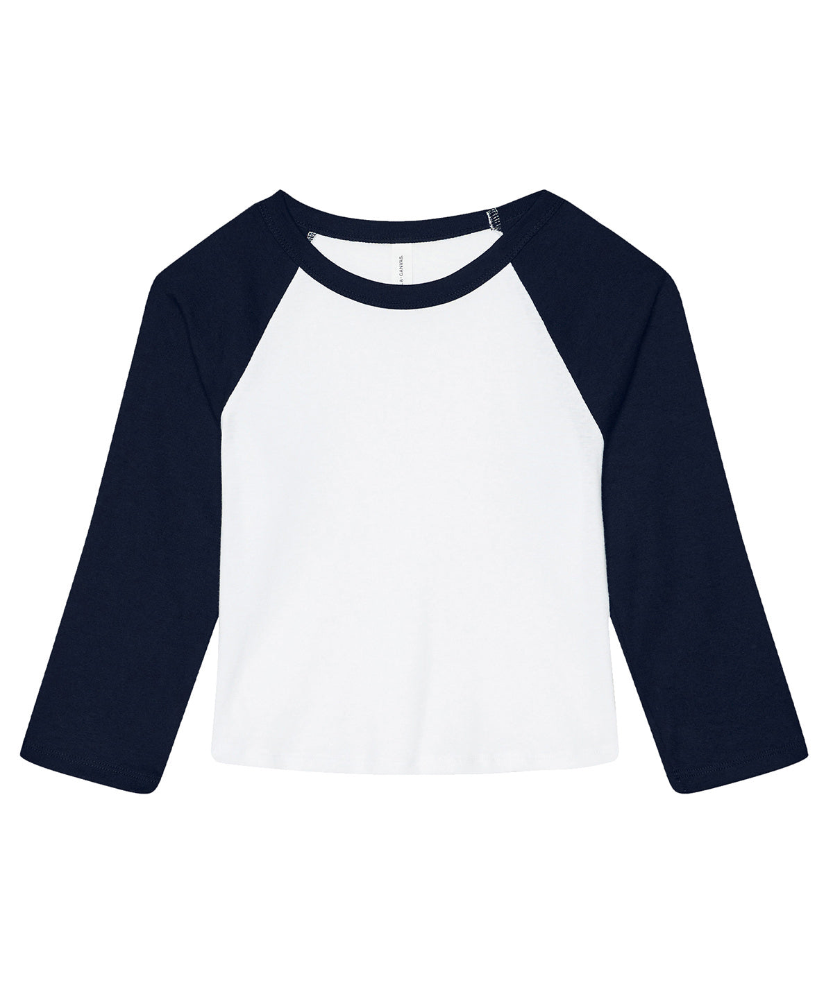 Bella Canvas BE142 Women’s micro rib 3/4 raglan baby t-shirt in White/Navy