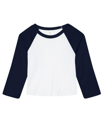 Bella Canvas BE142 Women’s micro rib 3/4 raglan baby t-shirt in White/Navy