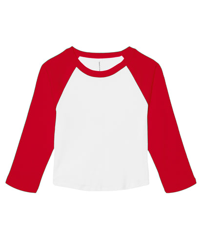 Bella Canvas BE142 Women’s micro rib 3/4 raglan baby t-shirt in White/Red
