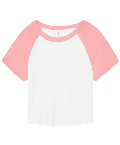Bella Canvas BE143 Women’s micro rib raglan baby t-shirt in White/Pink