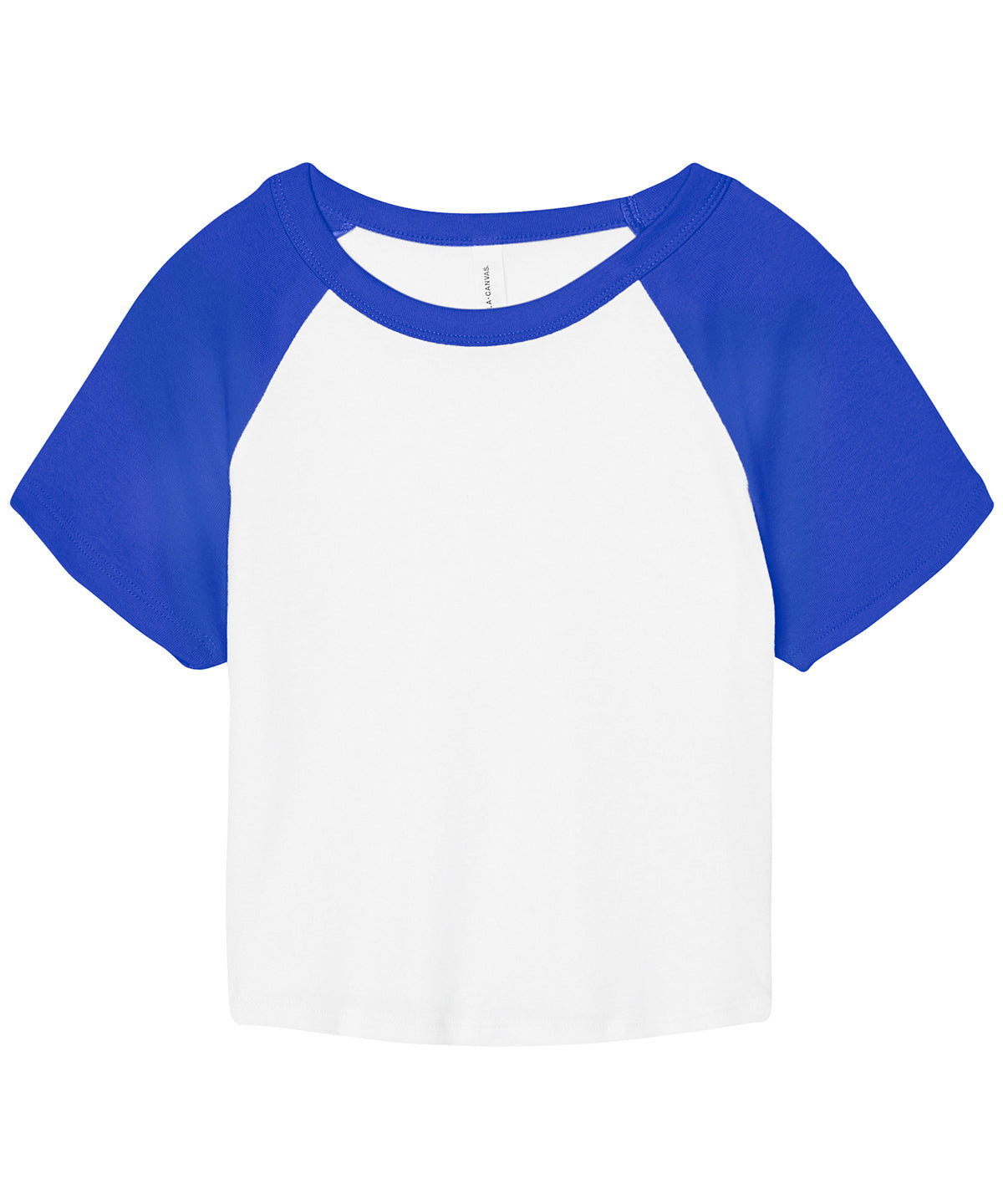 Bella Canvas BE143 Women’s micro rib raglan baby t-shirt in White/True Royal