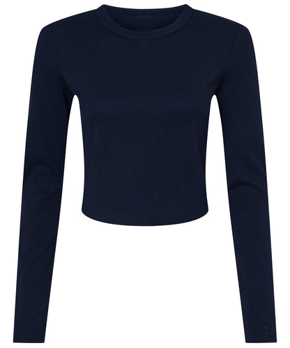 Bella Canvas BE144 Women’s micro rib long sleeve baby t-shirt in Solid Navy Blend