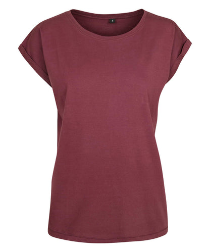 Build Your Brand BY021 Women's extended shoulder tee in Cherry*†