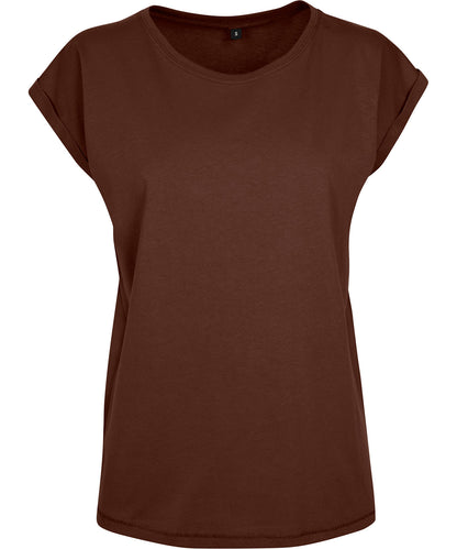 Build Your Brand BY021 Women's extended shoulder tee in Chocolate Brown*†