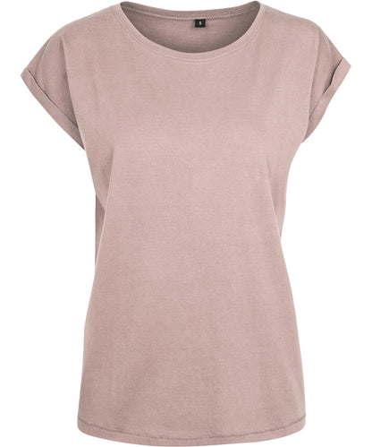 Build Your Brand BY021 Women's extended shoulder tee in Dusk Rose*†