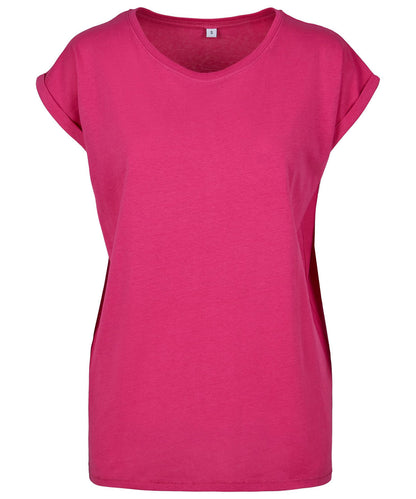 Build Your Brand BY021 Women's extended shoulder tee in Hibiskus Pink*†