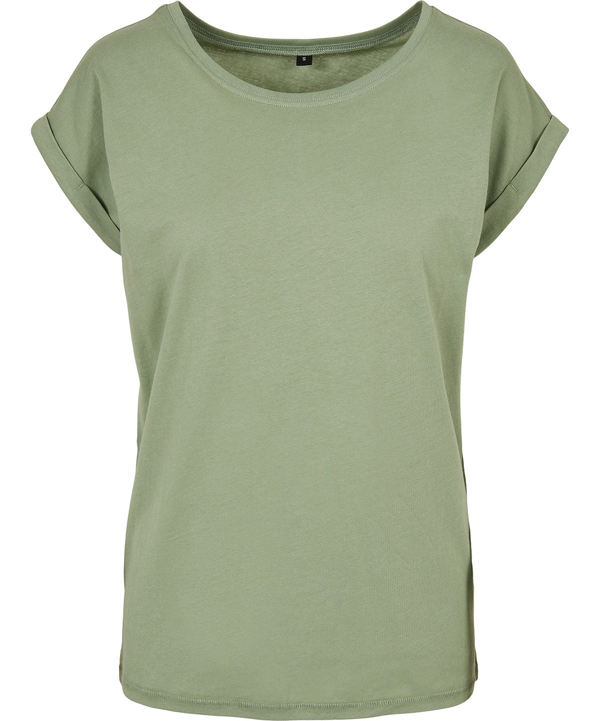 Build Your Brand BY021 Women's extended shoulder tee in Soft Salvia*†