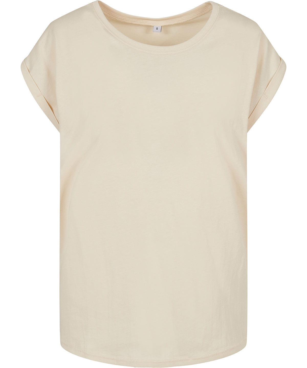 Build Your Brand BY021 Women's extended shoulder tee in White Sand*†