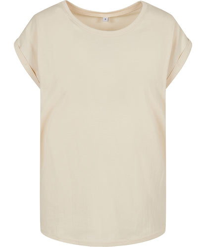 Build Your Brand BY021 Women's extended shoulder tee in White Sand*†