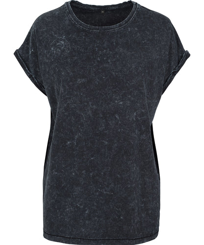 Build Your Brand BY053 Women's acid washed extended shoulder tee in Black