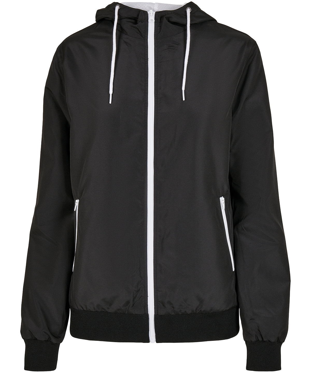 Build Your Brand BY147 Women's recycled windrunner in Black/White