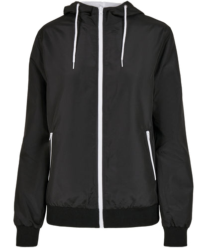 Build Your Brand BY147 Women's recycled windrunner in Black/White