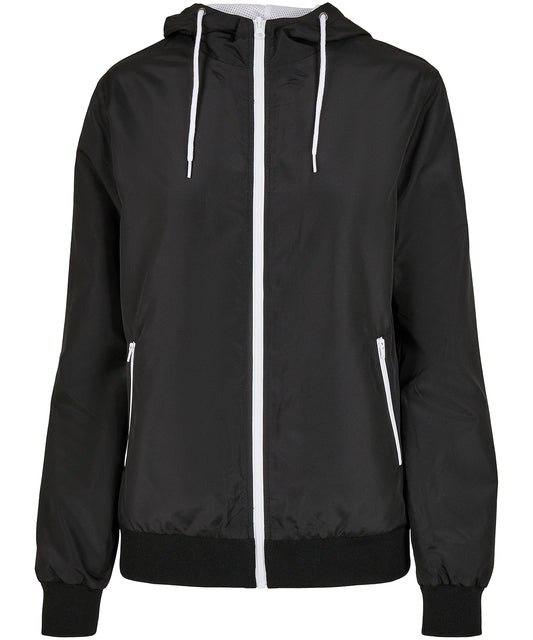 Build Your Brand BY147 Women's recycled windrunner in Black/White