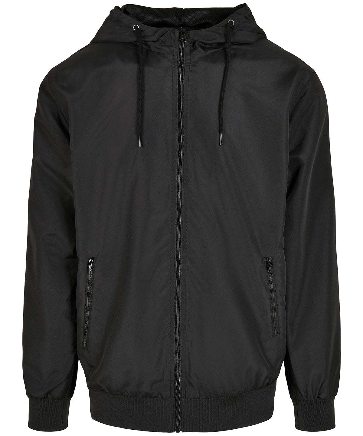 Build Your Brand BY151 Recycled windrunner in Black/Black