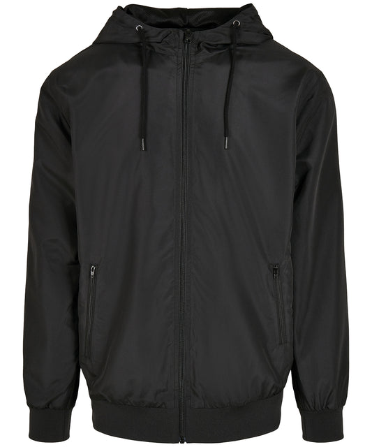 Build Your Brand BY151 Recycled windrunner in Black/Black