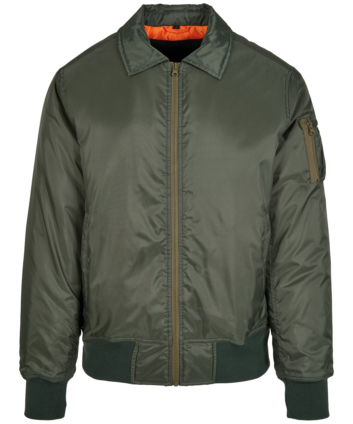 Build Your Brand BY157 Collar bomber jacket in Dark Olive