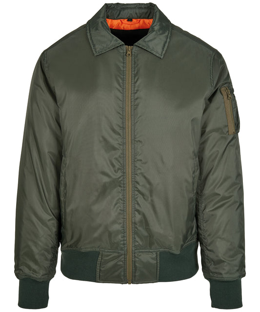 Build Your Brand BY157 Collar bomber jacket in Dark Olive