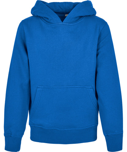 Build Your Brand BY185 Organic kids basic hoodie in Intense Blue