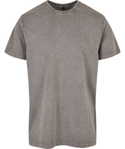 Build Your Brand BY190 Acid washed round neck tee in Asphalt