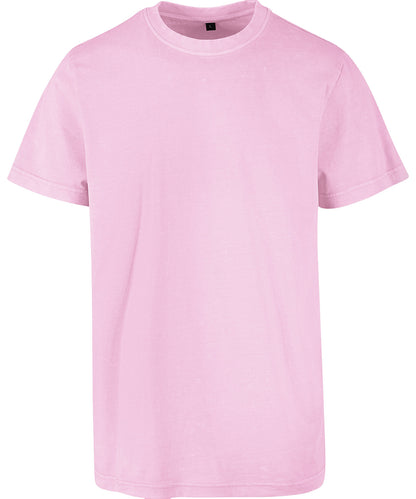 Build Your Brand BY190 Acid washed round neck tee in Soft Pink