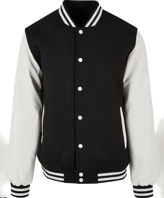Build Your Brand BY269 Old school college jacket in Black/White