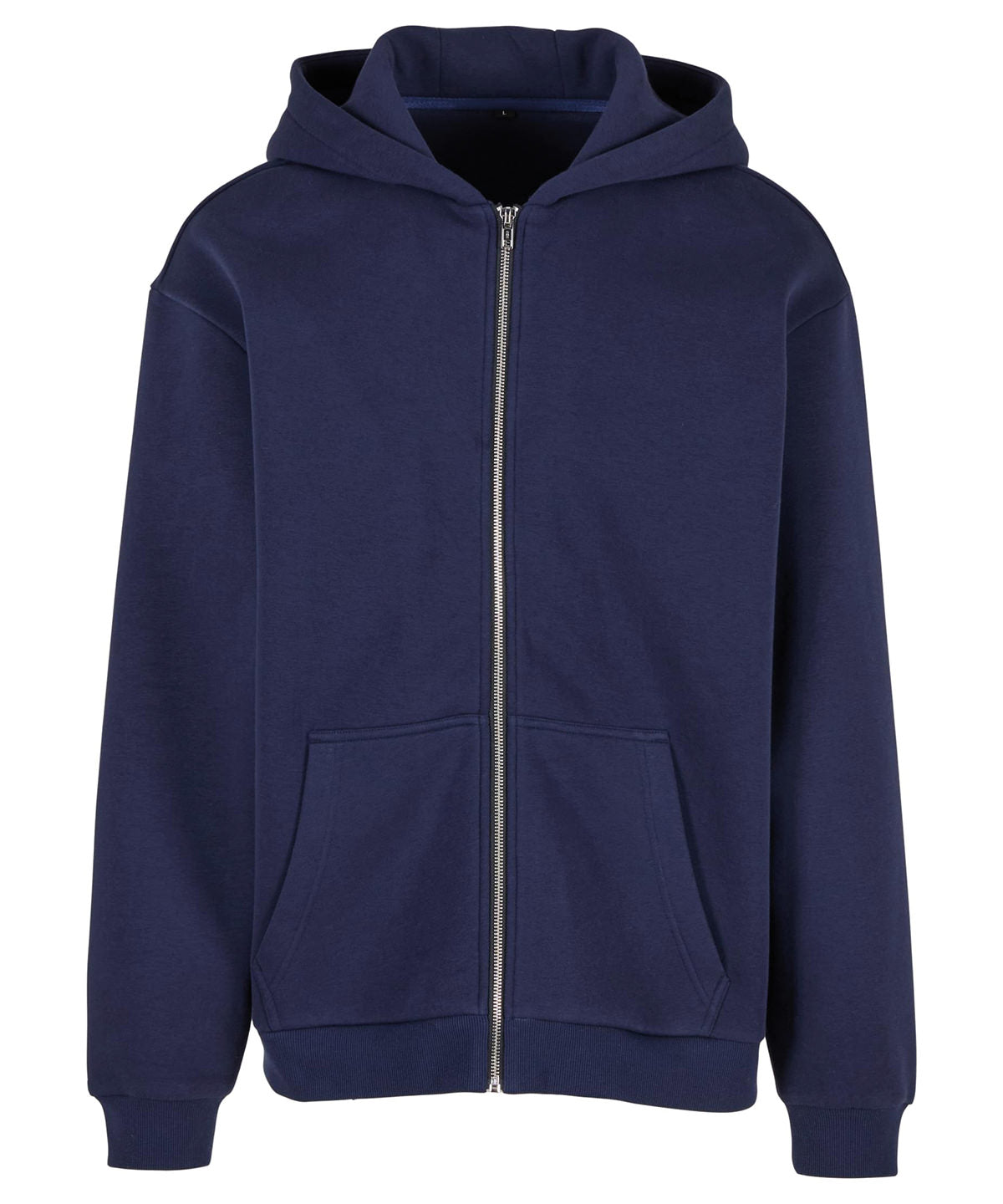 Build Your Brand BY285 Fluffy zip hoodie in Navy
