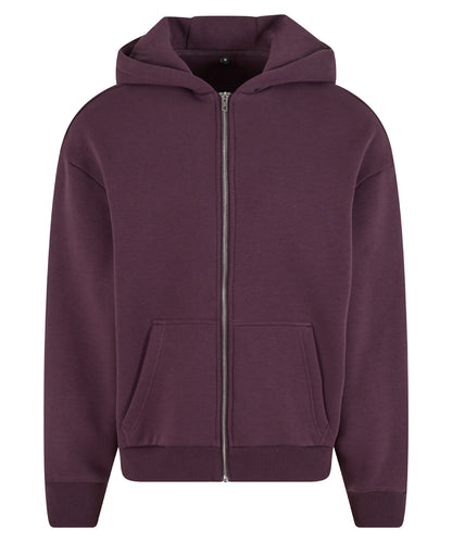 Build Your Brand BY285 Fluffy zip hoodie in Plum Purple