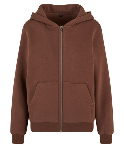 Build Your Brand BY290 Women’s fluffy zip hoodie in Chocolate Brown