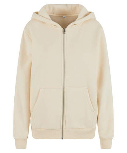 Build Your Brand BY290 Women’s fluffy zip hoodie in White Sand
