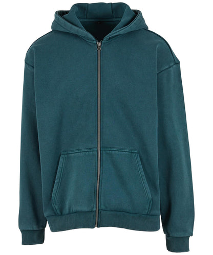 Build Your Brand BY295 Vintage heavy zip hoodie in Bottle Green