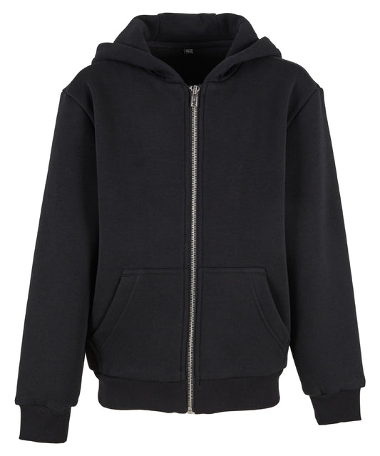 Build Your Brand BY316 Kids fluffy zip hoodie in Black
