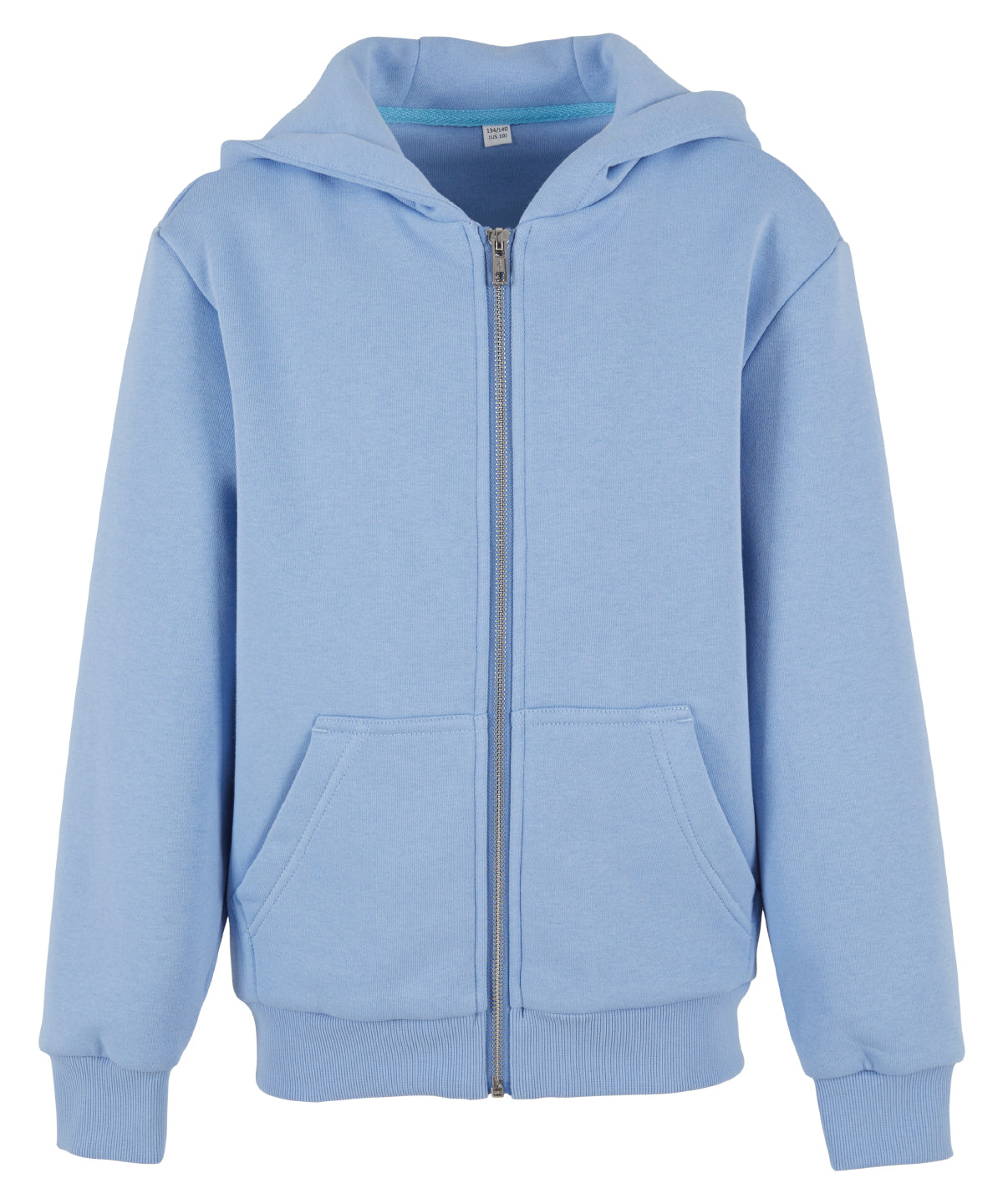 Build Your Brand BY316 Kids fluffy zip hoodie in Powder Blue