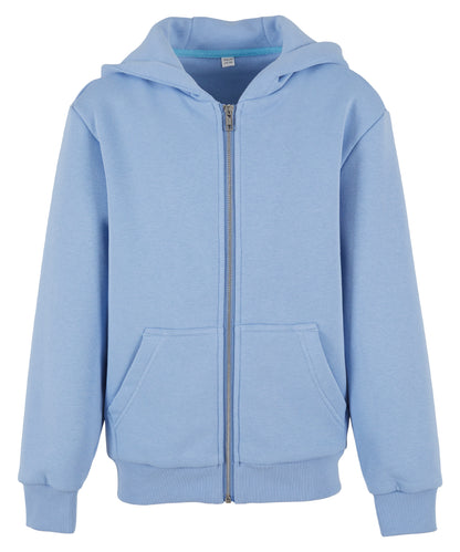 Build Your Brand BY316 Kids fluffy zip hoodie in Powder Blue