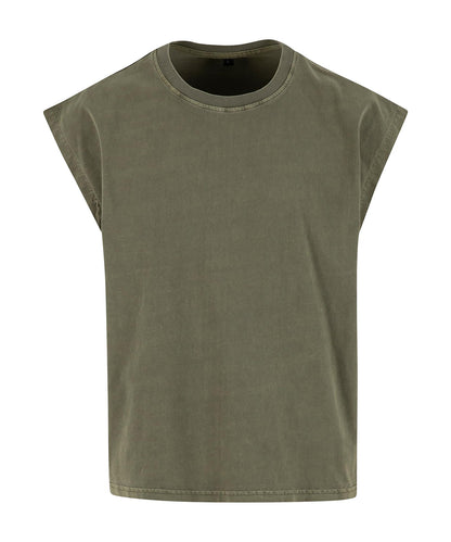 Build Your Brand BY436 Vintage cropped heavy sleeveless tee in Warm Khaki