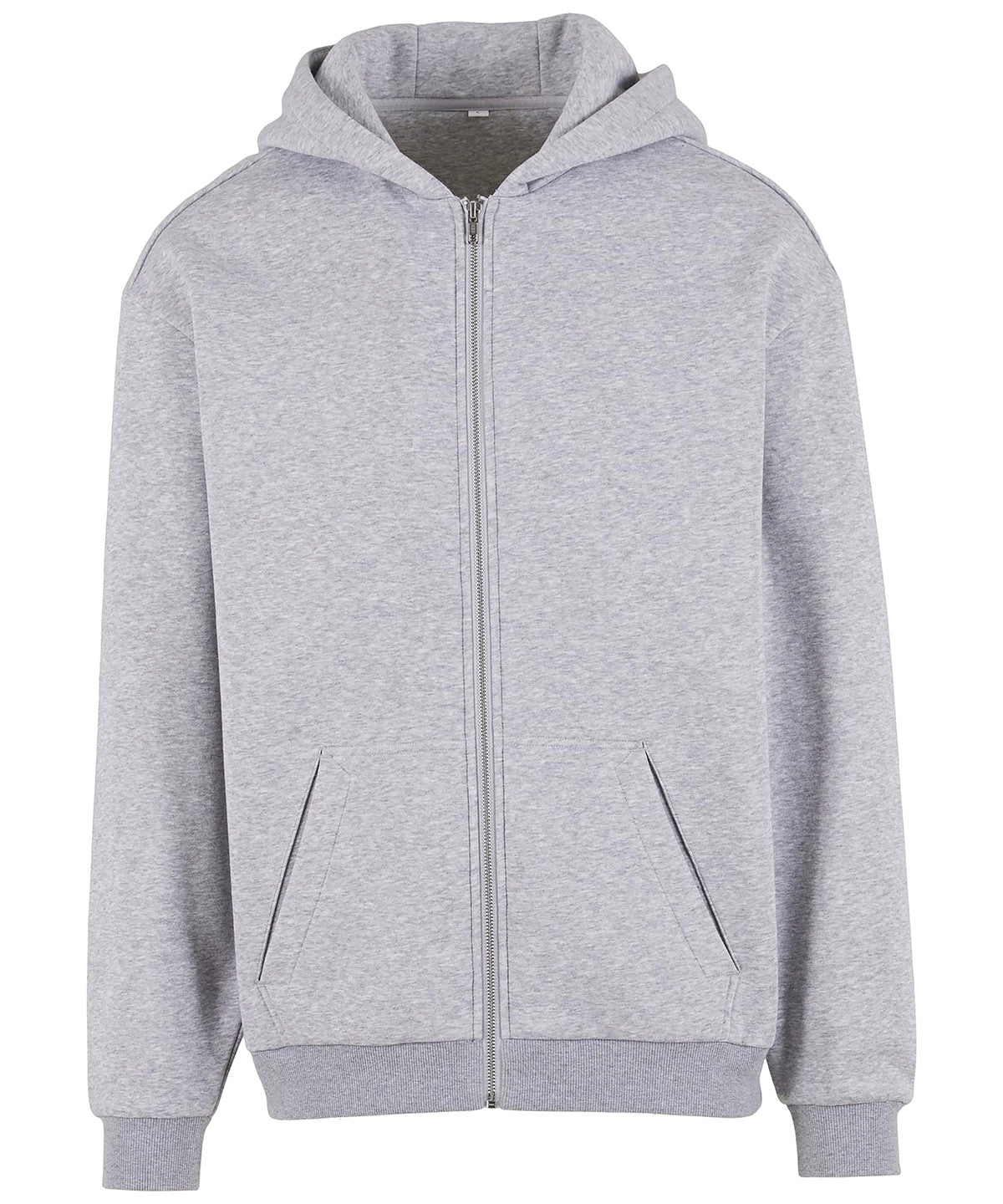 Build Your Brand BY443 Loose-fit zip hoodie in Heather Grey