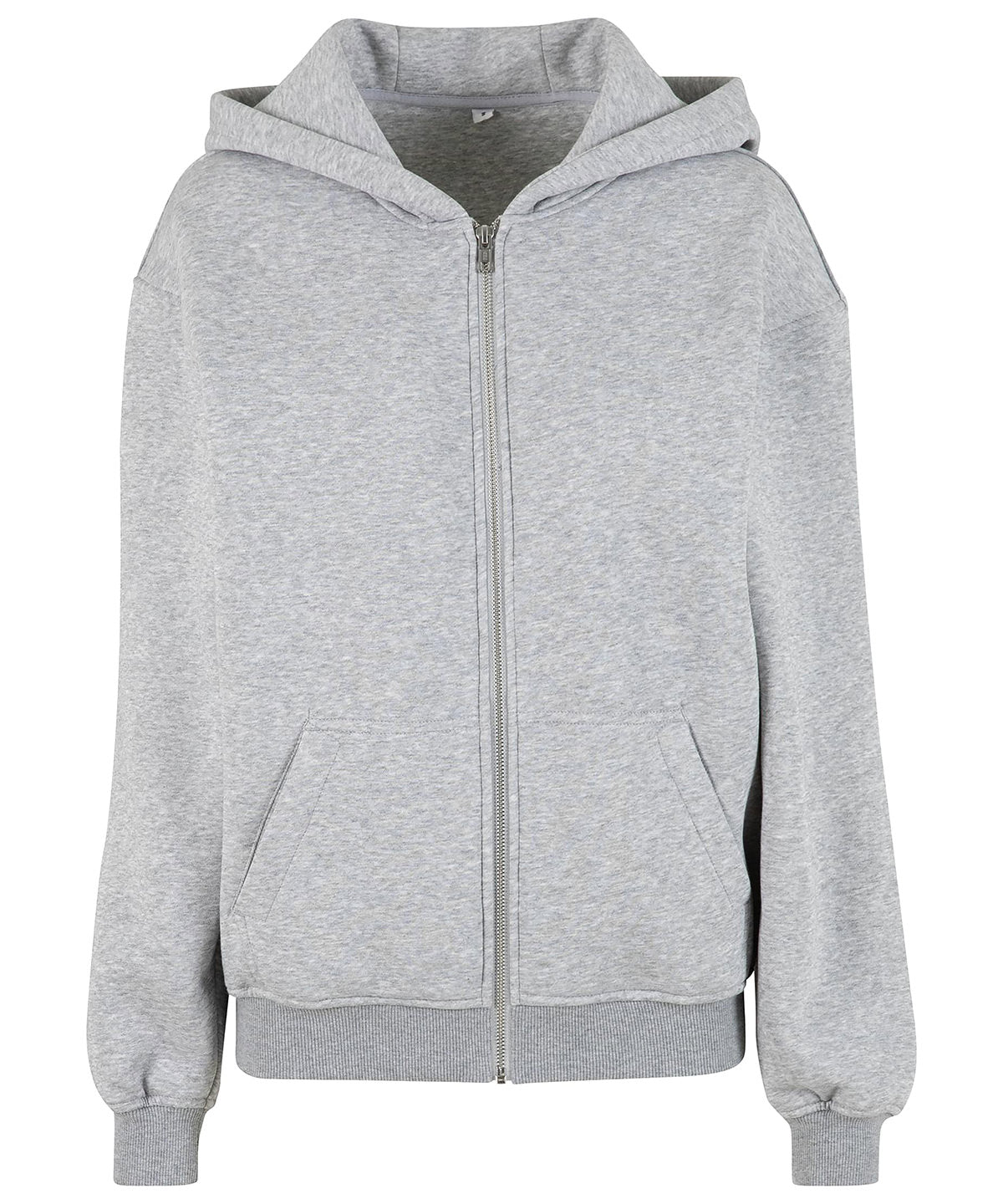 Build Your Brand BY445 Women’s loose-fit zip hoodie in Heather Grey