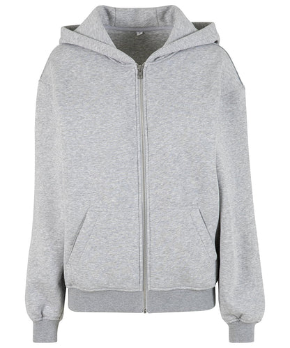 Build Your Brand BY445 Women’s loose-fit zip hoodie in Heather Grey