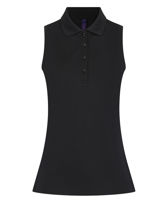 Henbury HB477 Women’s sleeveless Coolplus® polo shirt in Black