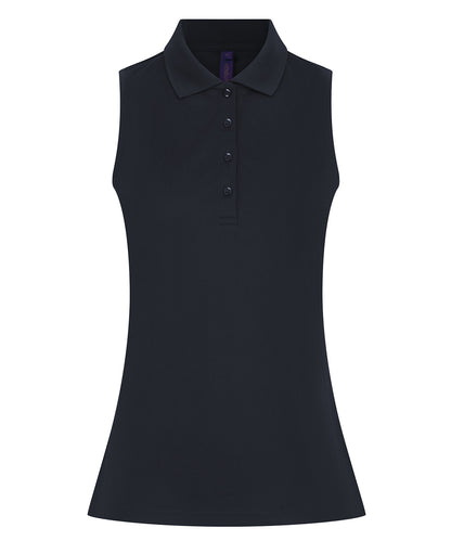 Henbury HB477 Women’s sleeveless Coolplus® polo shirt in Navy
