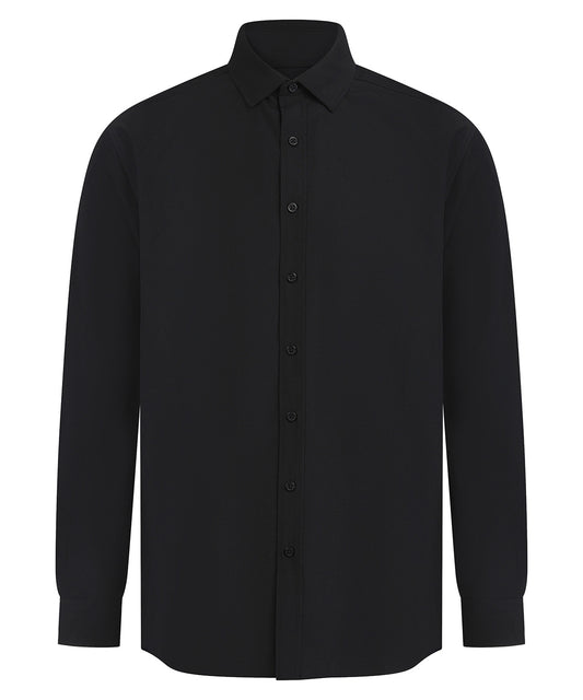 Henbury HB582 Long sleeve ‘cotton-feel’ Coolplus® shirt in Black