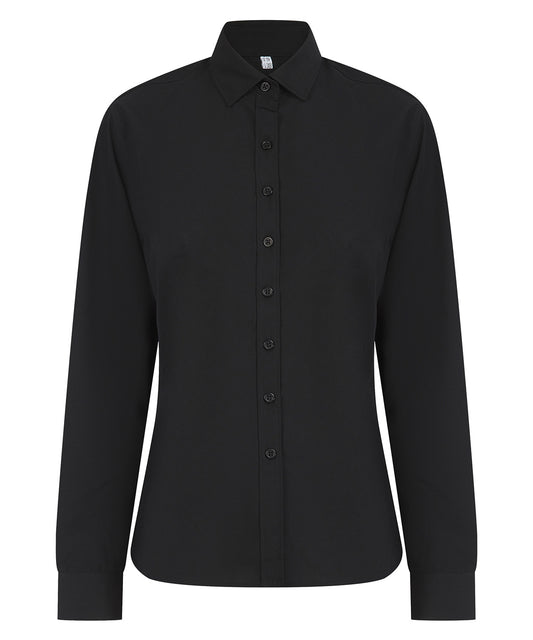 Henbury HB583 Women’s long sleeve ‘cotton-feel’ Coolplus® shirt in Black