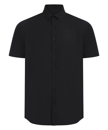Henbury HB588 Short sleeve ‘cotton-feel’ Coolplus® shirt in Black