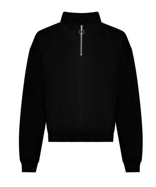 AWDis Just Hoods JH037 Women's cropped ¼-zip sweat in Deep Black